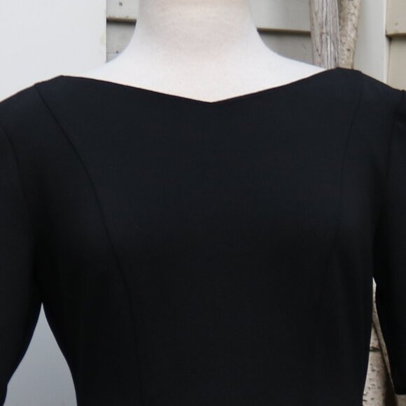 Zarina Black Slight V-Neck Stretch Crepe Shortsleeve A-Line Dress Sz 42 (US 12) - Picture 3 of 8